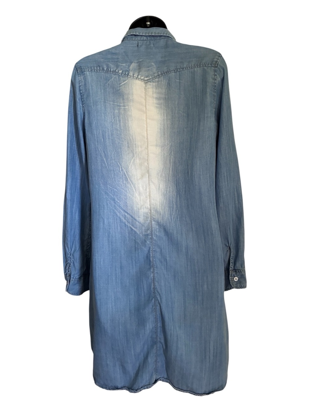 Papillon Indie Light Blue Faded Distressed Denim Chambray Shirt-Dress Sz M - Picture 5 of 8